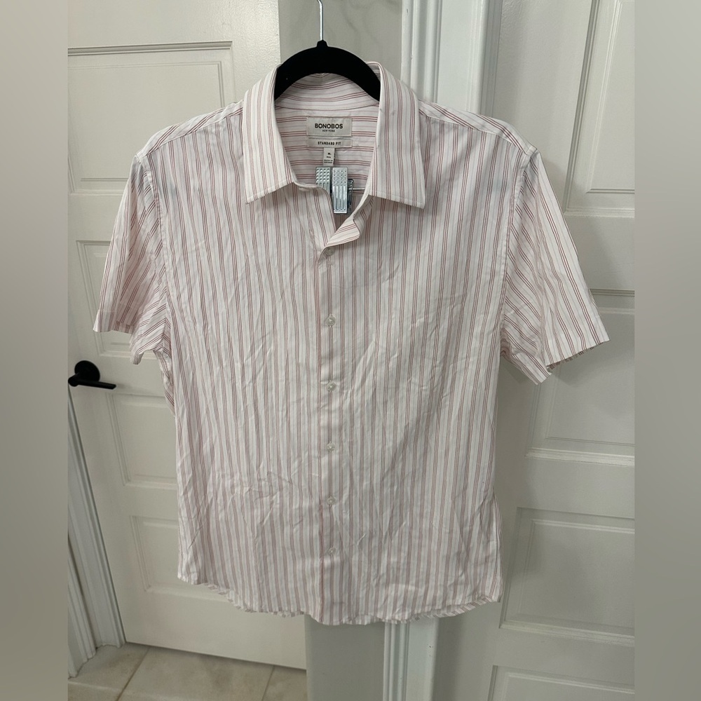 Bonobos Mens M Seymore Stripe Short Sleeve Button Down Shirt Standard Fit P9110